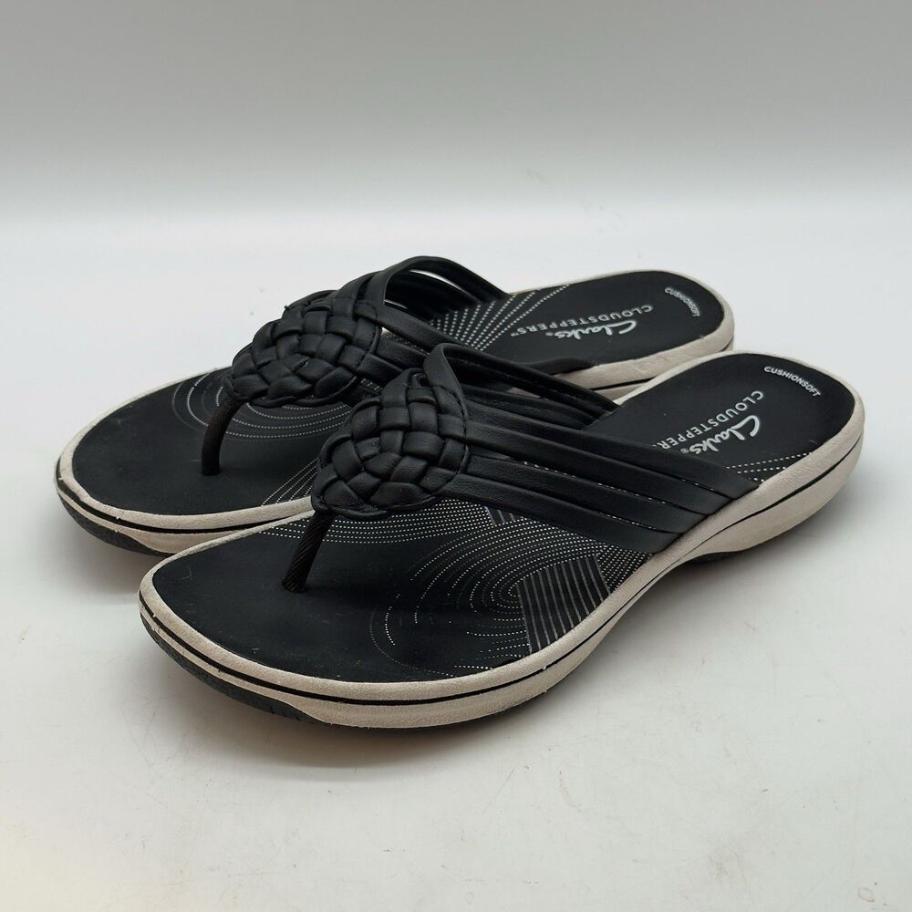Clarks Cloudsteppers Sandals Women's 5M Black Breeze Gem Cushion Soft Flip Flops